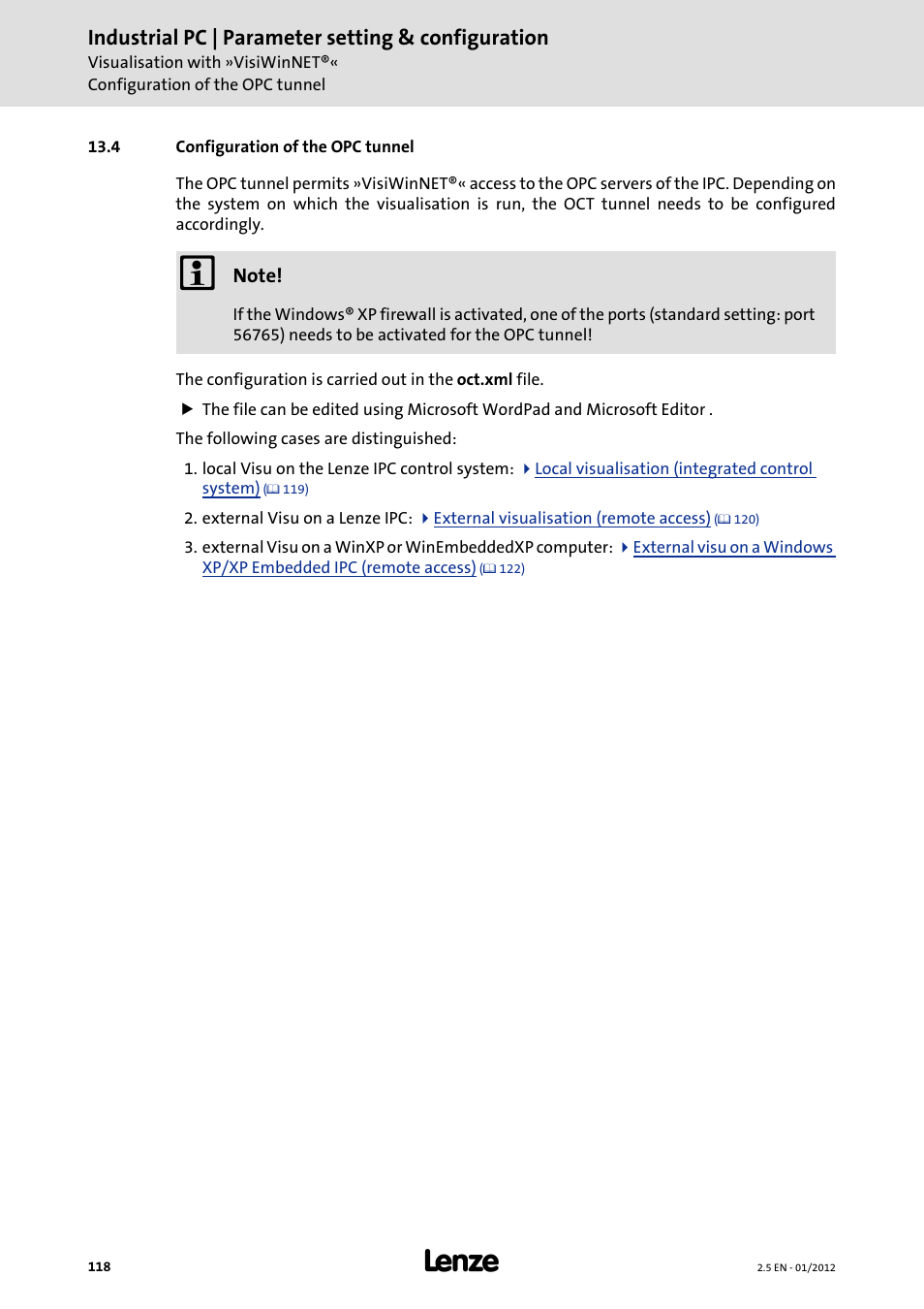 4 configuration of the opc tunnel, Industrial pc | parameter setting & configuration | Lenze PC-based Automation Industrial PC User Manual | Page 118 / 226