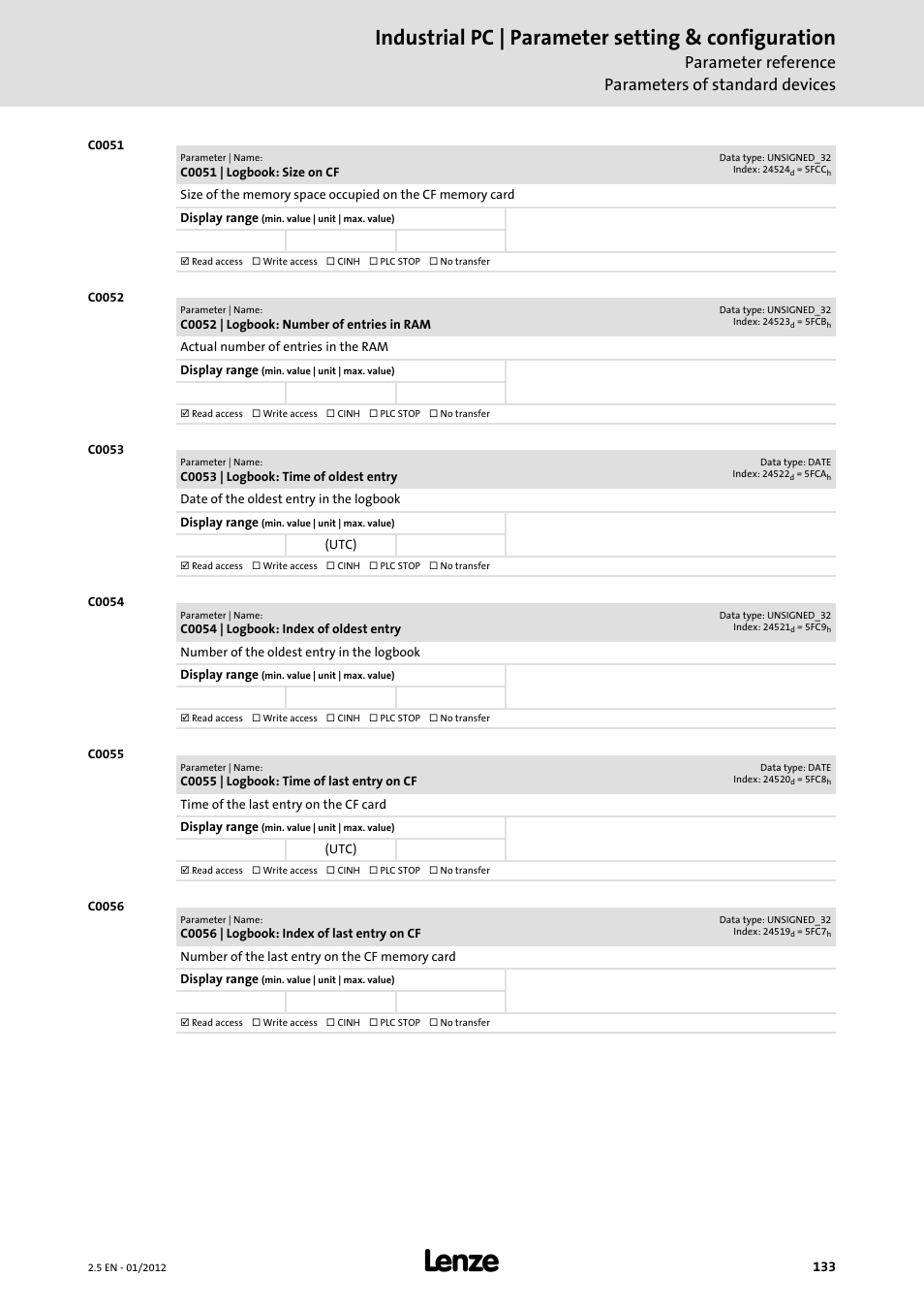 Industrial pc | parameter setting & configuration, Parameter reference parameters of standard devices | Lenze PC-based Automation Industrial PC User Manual | Page 133 / 226