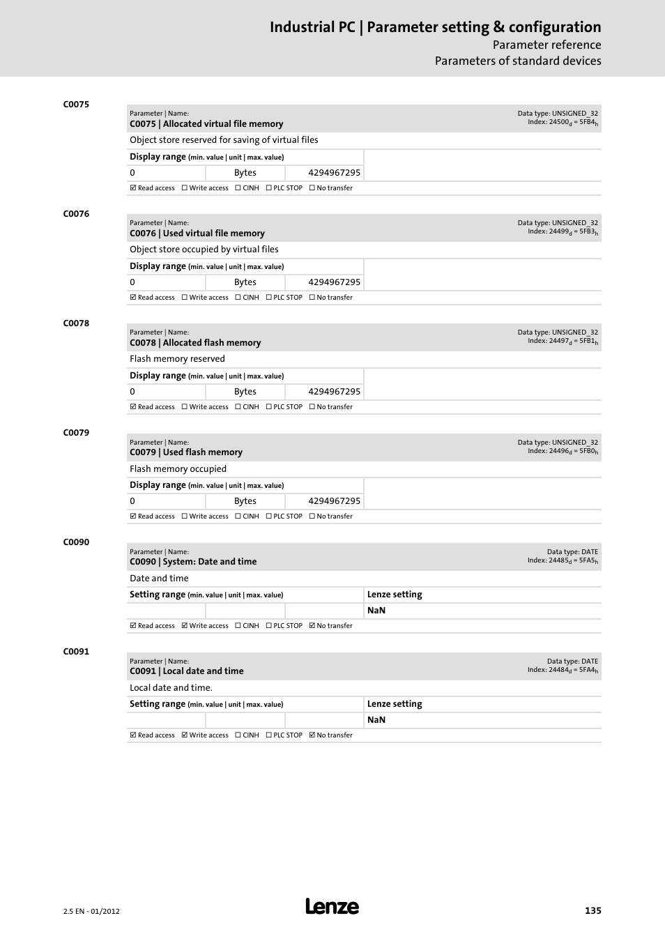 Industrial pc | parameter setting & configuration, Parameter reference parameters of standard devices | Lenze PC-based Automation Industrial PC User Manual | Page 135 / 226