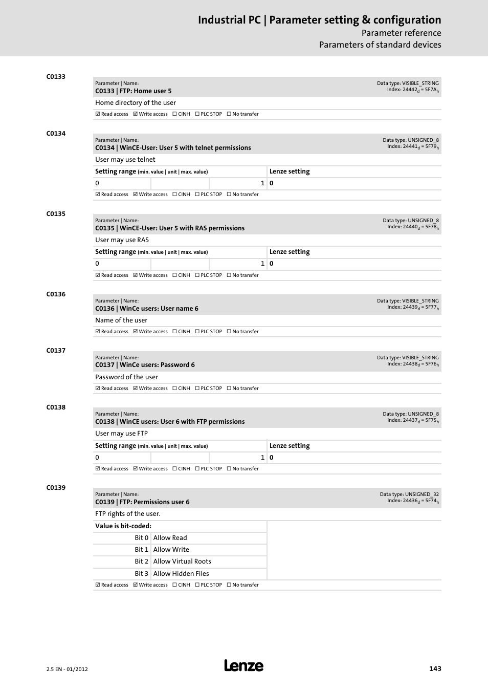Industrial pc | parameter setting & configuration, Parameter reference parameters of standard devices | Lenze PC-based Automation Industrial PC User Manual | Page 143 / 226