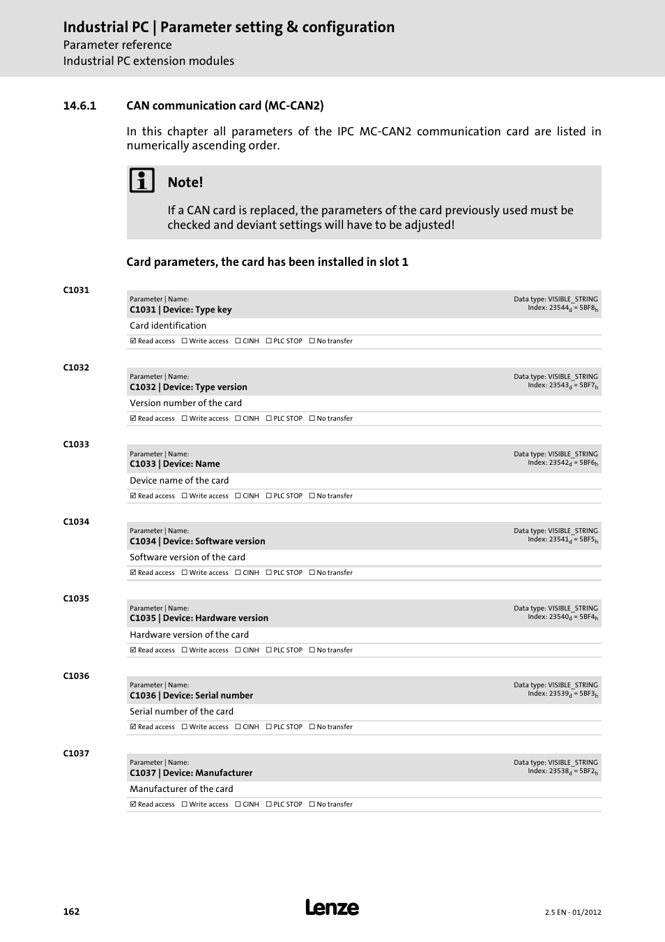 1 can communication card (mc-can2), Can communication card (mc-can2), Can communication card (mc-can2) ( 162) | Industrial pc | parameter setting & configuration | Lenze PC-based Automation Industrial PC User Manual | Page 162 / 226