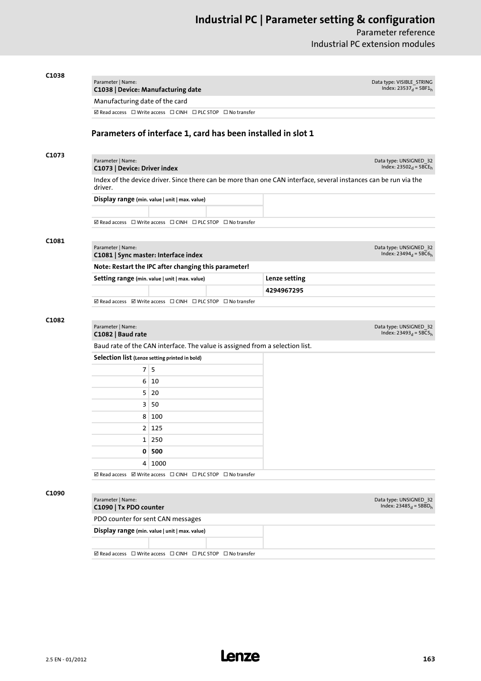 Industrial pc | parameter setting & configuration | Lenze PC-based Automation Industrial PC User Manual | Page 163 / 226