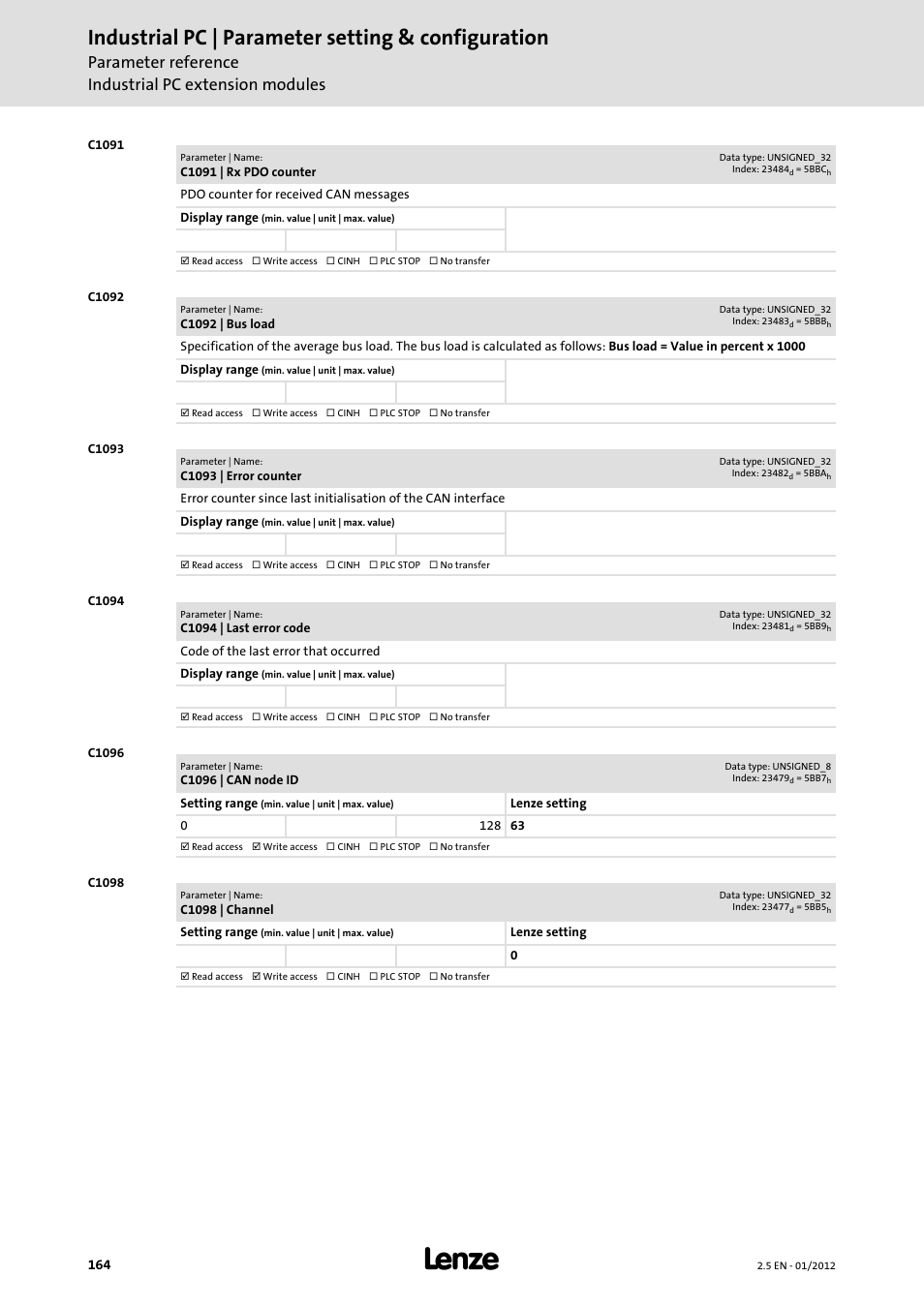 Industrial pc | parameter setting & configuration | Lenze PC-based Automation Industrial PC User Manual | Page 164 / 226