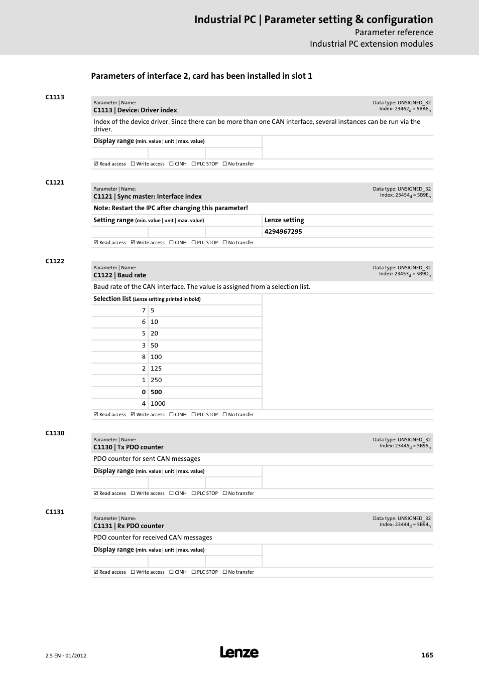 Industrial pc | parameter setting & configuration | Lenze PC-based Automation Industrial PC User Manual | Page 165 / 226