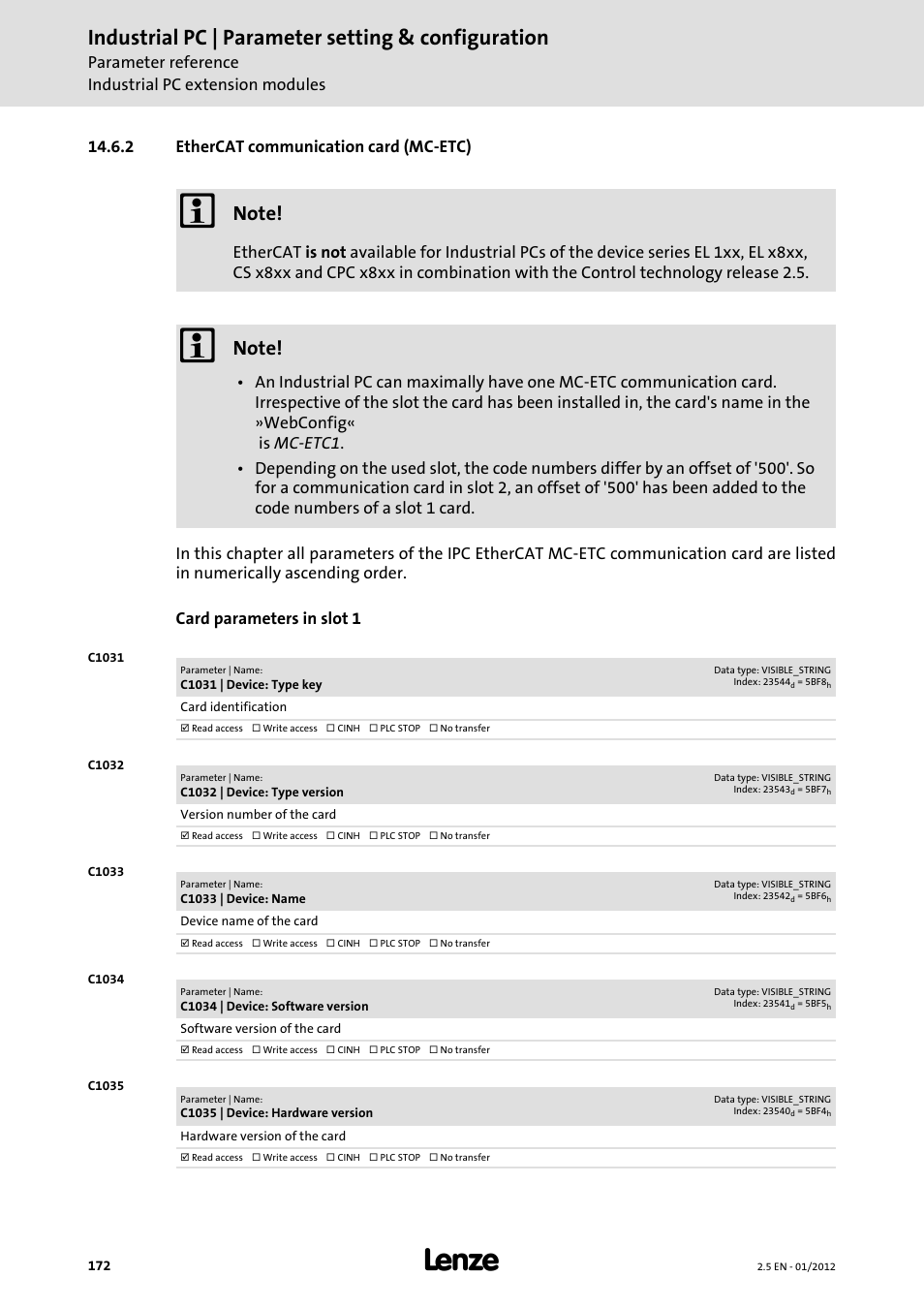 2 ethercat communication card (mc-etc), Ethercat communication card (mc-etc), Ethercat communication card (mc-etc) ( 172) | Industrial pc | parameter setting & configuration | Lenze PC-based Automation Industrial PC User Manual | Page 172 / 226