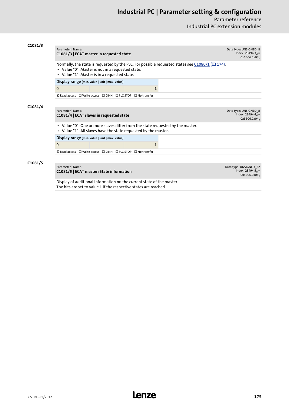 Industrial pc | parameter setting & configuration | Lenze PC-based Automation Industrial PC User Manual | Page 175 / 226