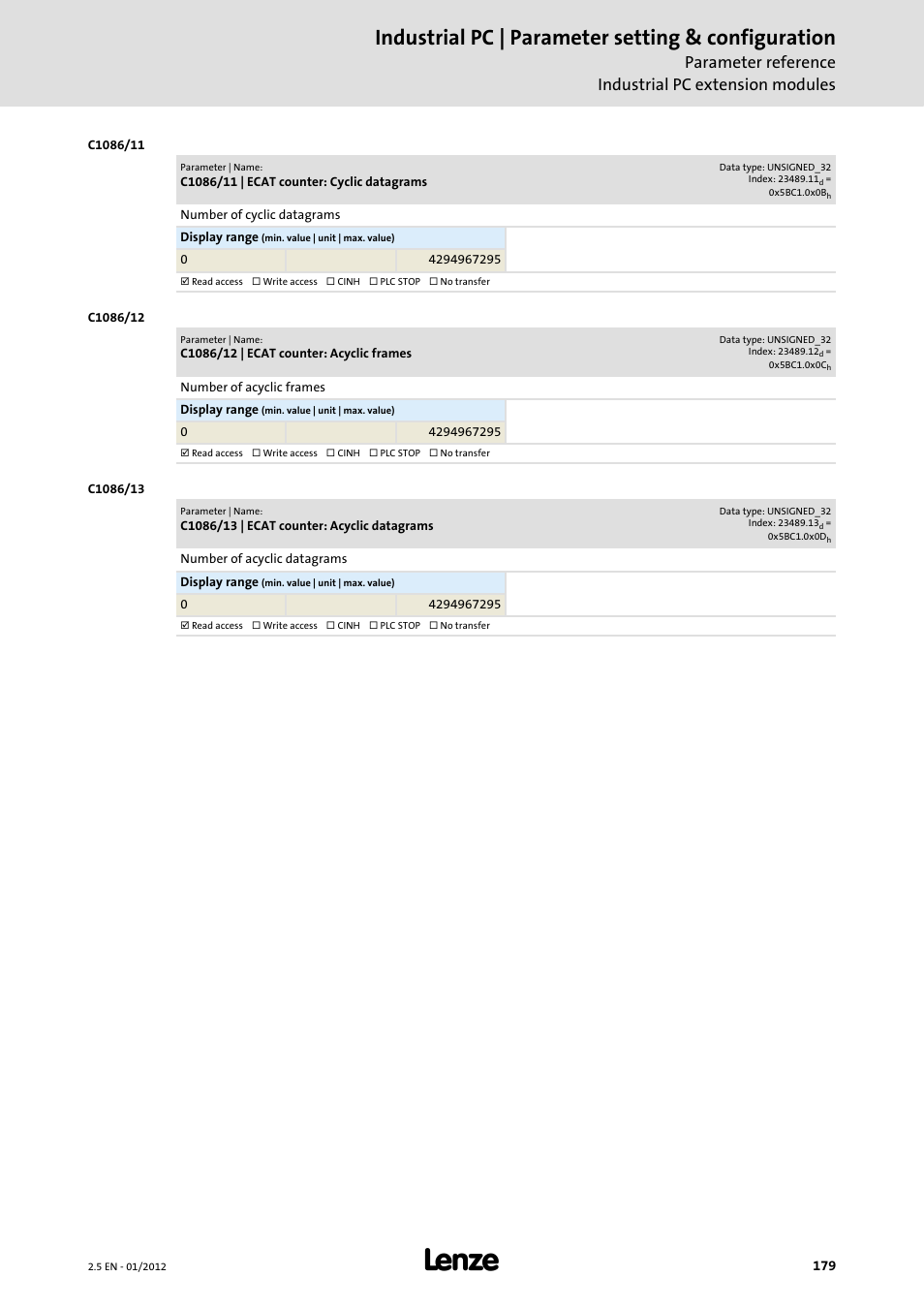 Industrial pc | parameter setting & configuration | Lenze PC-based Automation Industrial PC User Manual | Page 179 / 226