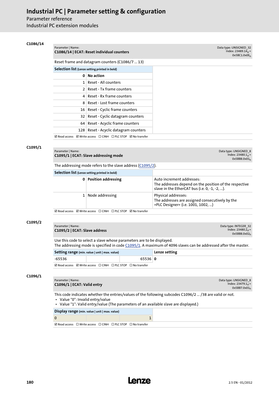 Industrial pc | parameter setting & configuration | Lenze PC-based Automation Industrial PC User Manual | Page 180 / 226