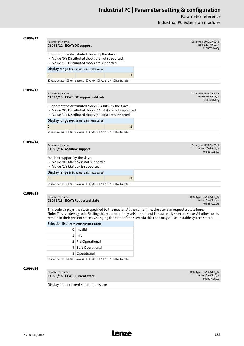 Industrial pc | parameter setting & configuration | Lenze PC-based Automation Industrial PC User Manual | Page 183 / 226