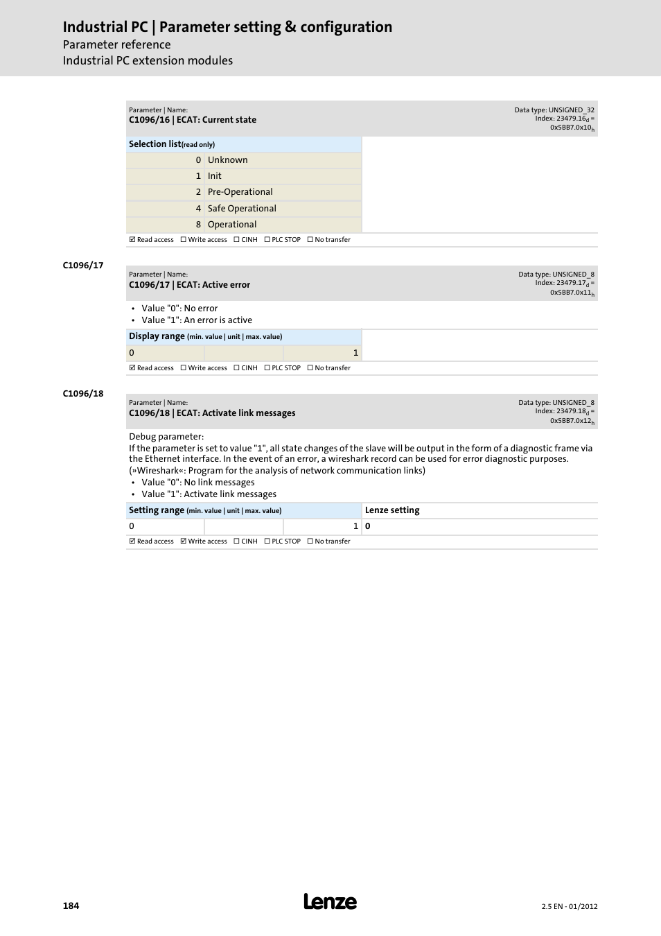 Industrial pc | parameter setting & configuration | Lenze PC-based Automation Industrial PC User Manual | Page 184 / 226