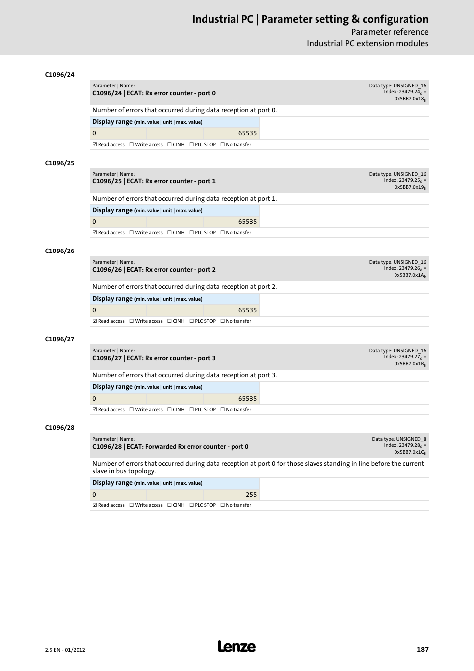 Industrial pc | parameter setting & configuration | Lenze PC-based Automation Industrial PC User Manual | Page 187 / 226