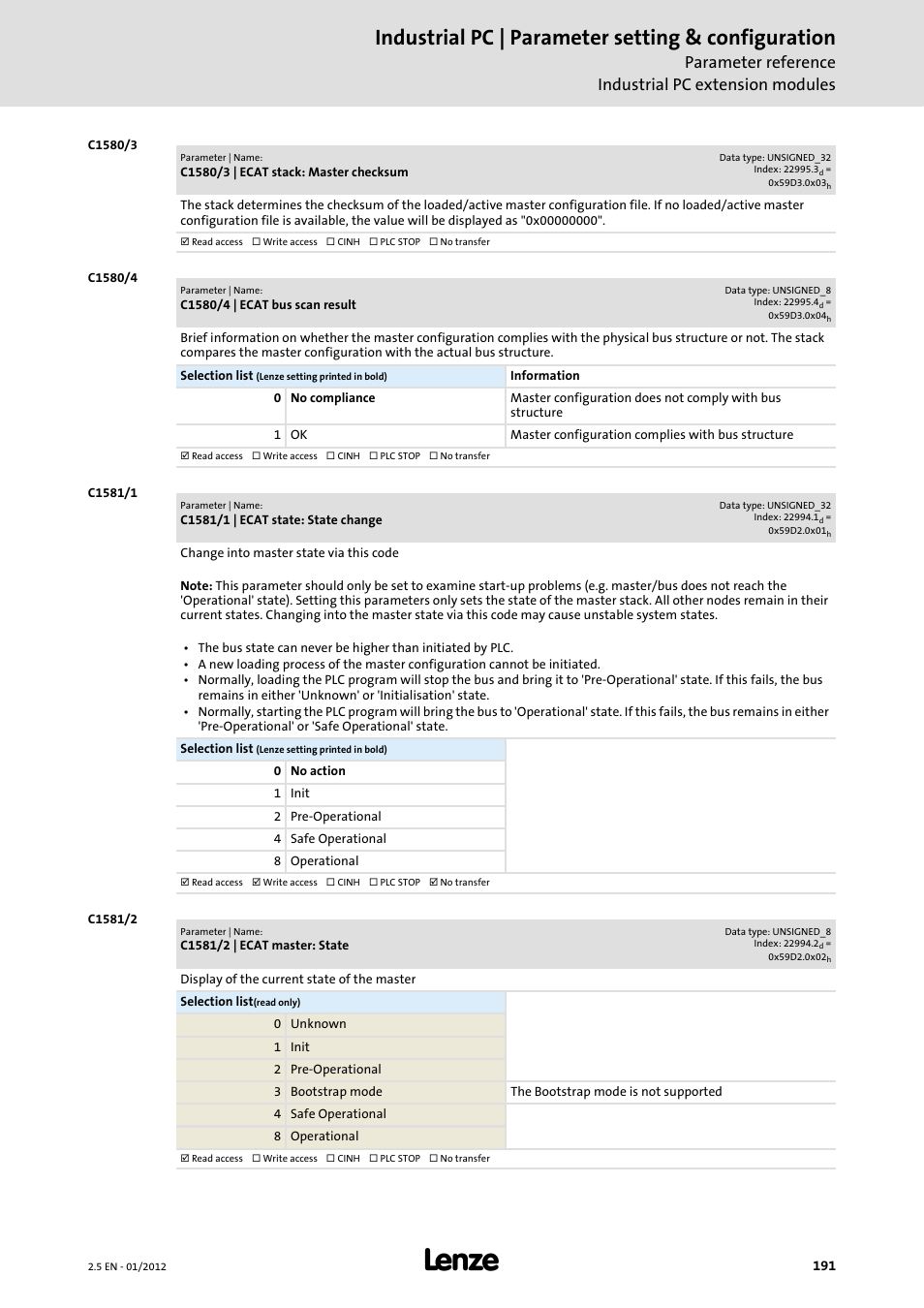 Industrial pc | parameter setting & configuration | Lenze PC-based Automation Industrial PC User Manual | Page 191 / 226