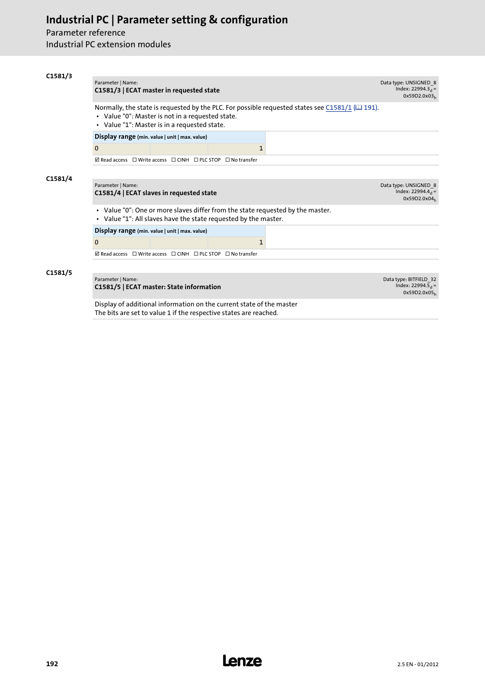 Industrial pc | parameter setting & configuration | Lenze PC-based Automation Industrial PC User Manual | Page 192 / 226