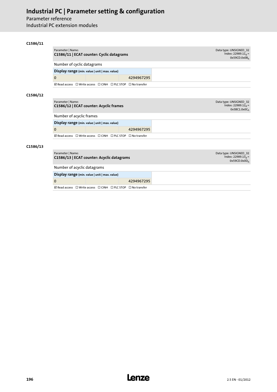 Industrial pc | parameter setting & configuration | Lenze PC-based Automation Industrial PC User Manual | Page 196 / 226