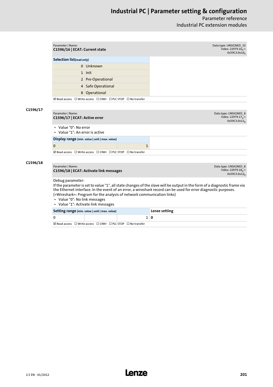 Industrial pc | parameter setting & configuration | Lenze PC-based Automation Industrial PC User Manual | Page 201 / 226