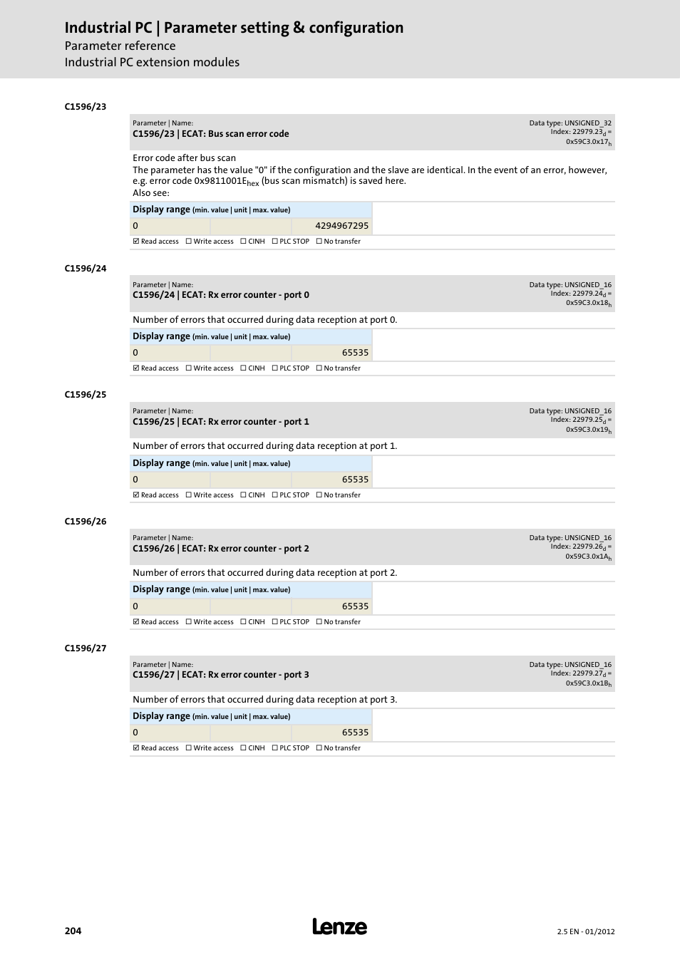 Industrial pc | parameter setting & configuration | Lenze PC-based Automation Industrial PC User Manual | Page 204 / 226