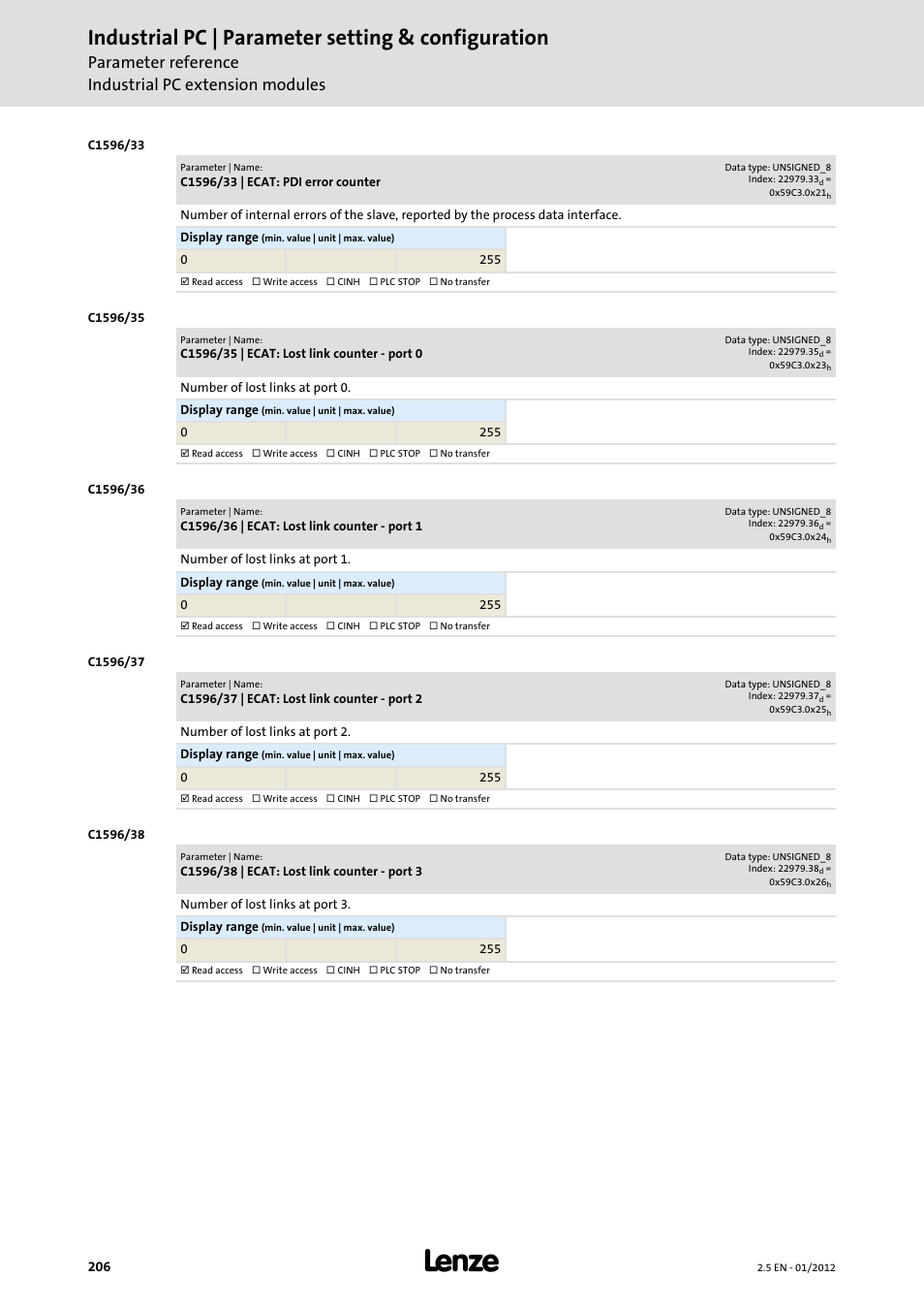 Industrial pc | parameter setting & configuration | Lenze PC-based Automation Industrial PC User Manual | Page 206 / 226