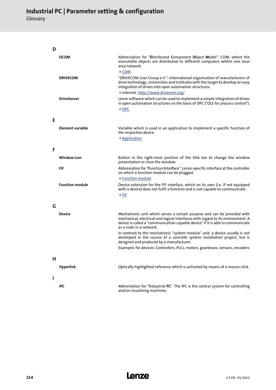 Industrial pc | parameter setting & configuration | Lenze PC-based Automation Industrial PC User Manual | Page 214 / 226