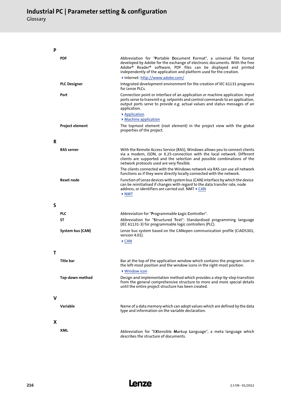 Industrial pc | parameter setting & configuration | Lenze PC-based Automation Industrial PC User Manual | Page 216 / 226