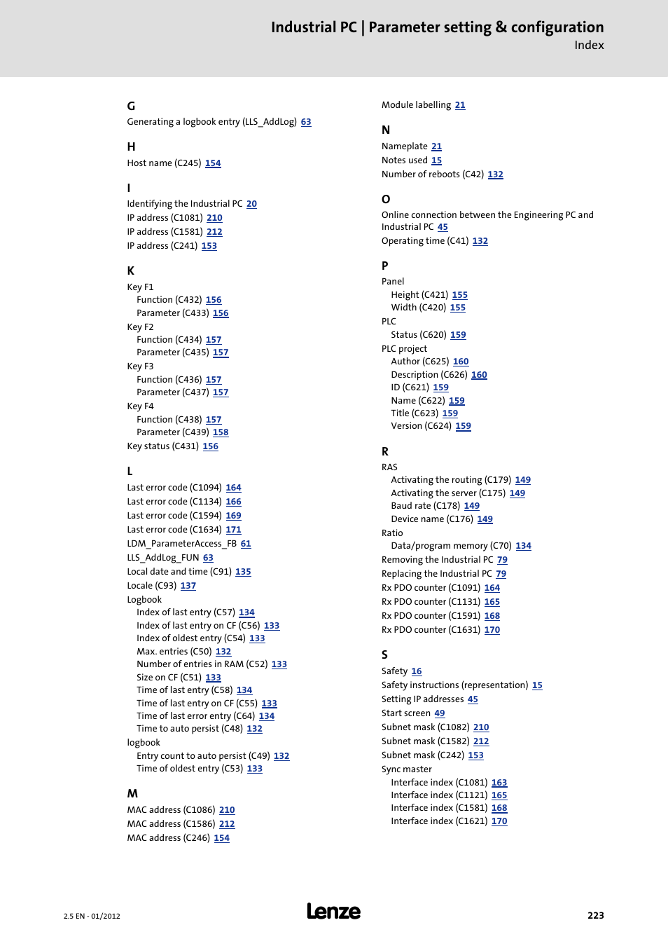 Industrial pc | parameter setting & configuration | Lenze PC-based Automation Industrial PC User Manual | Page 223 / 226