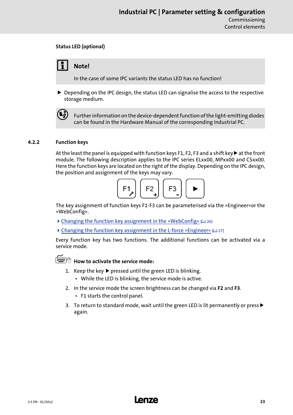 2 function keys | Lenze PC-based Automation Industrial PC User Manual | Page 23 / 226