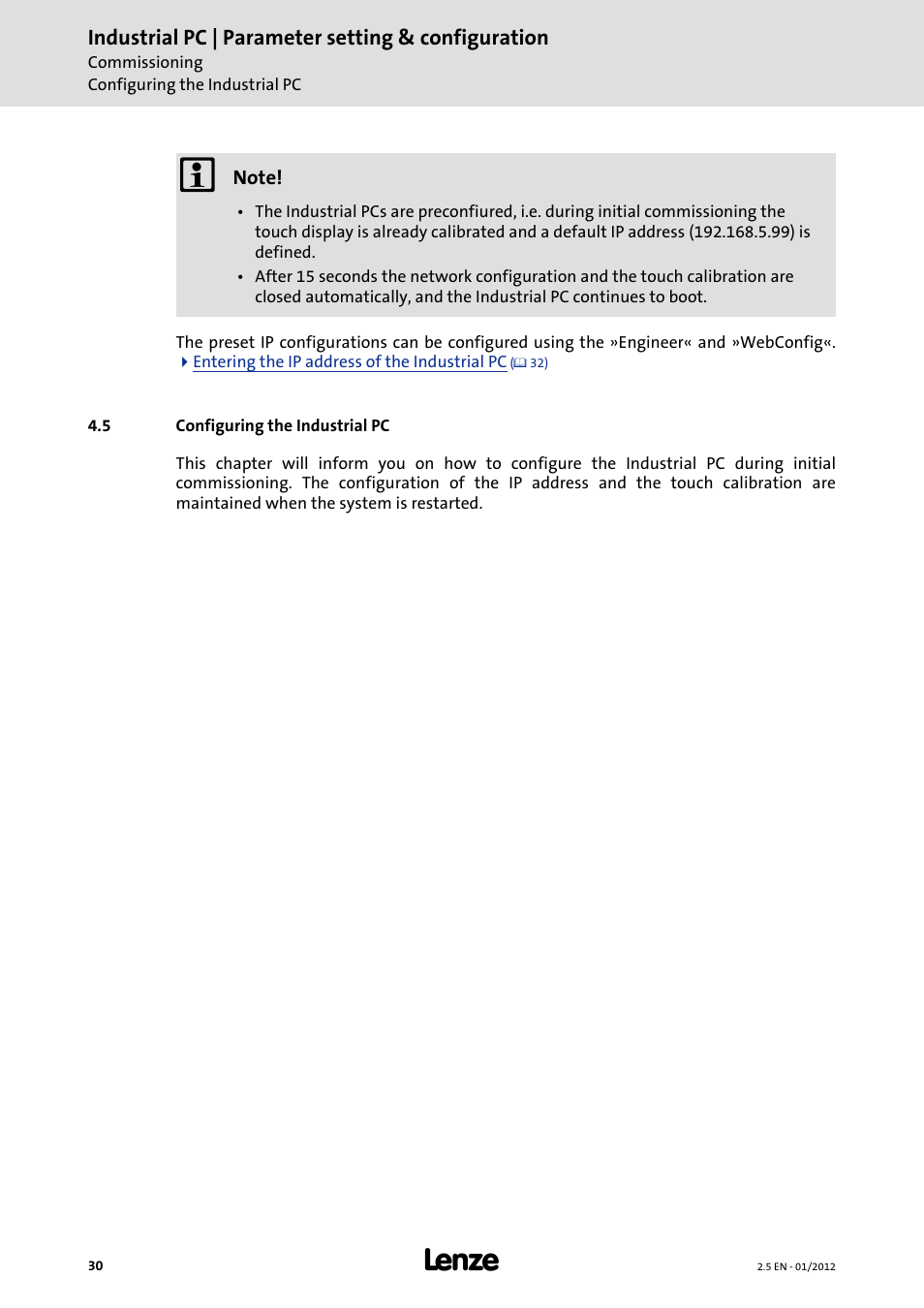 5 configuring the industrial pc, 4 configuring the industrial pc | Lenze PC-based Automation Industrial PC User Manual | Page 30 / 226