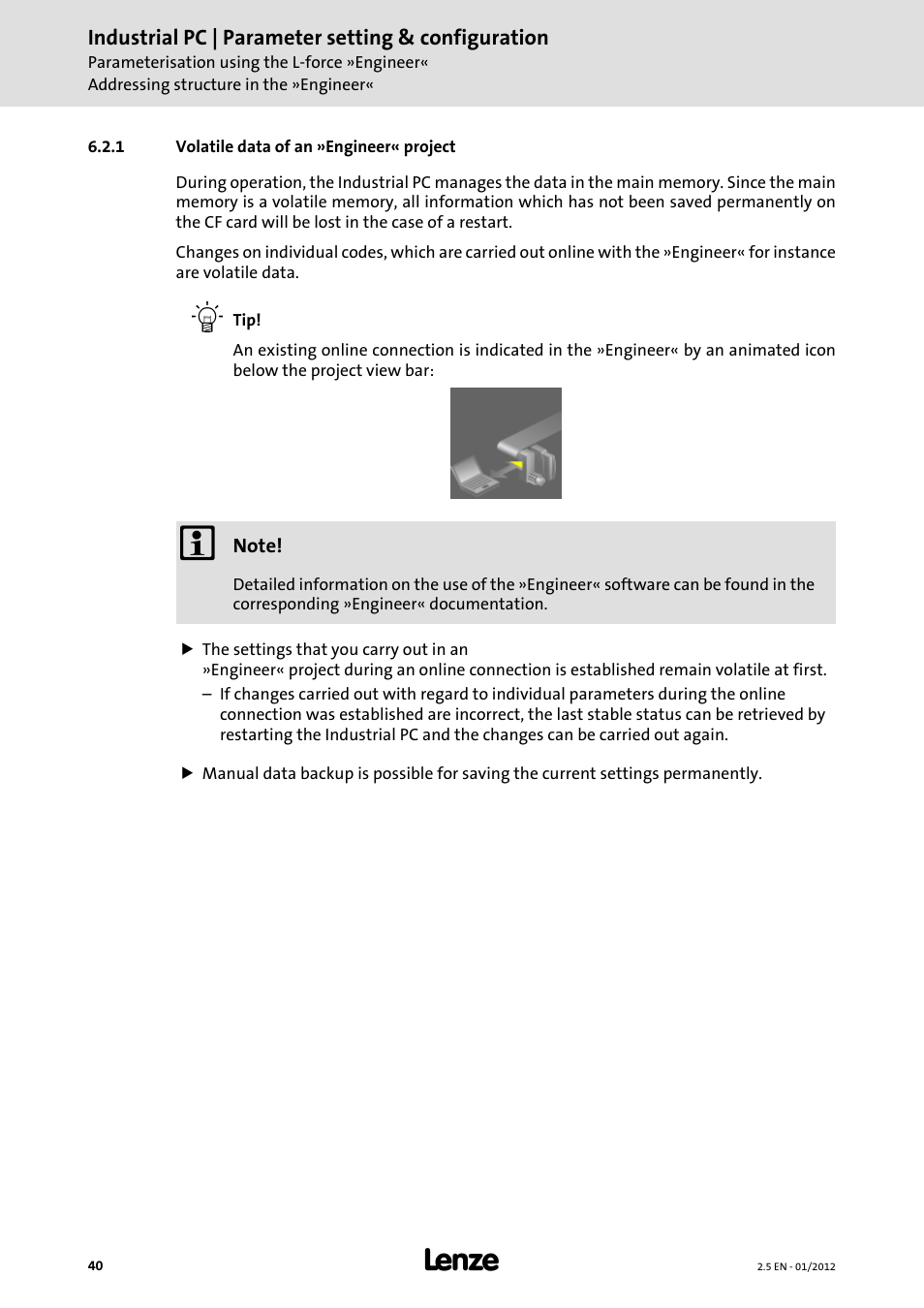 1 volatile data of an »engineer« project | Lenze PC-based Automation Industrial PC User Manual | Page 40 / 226