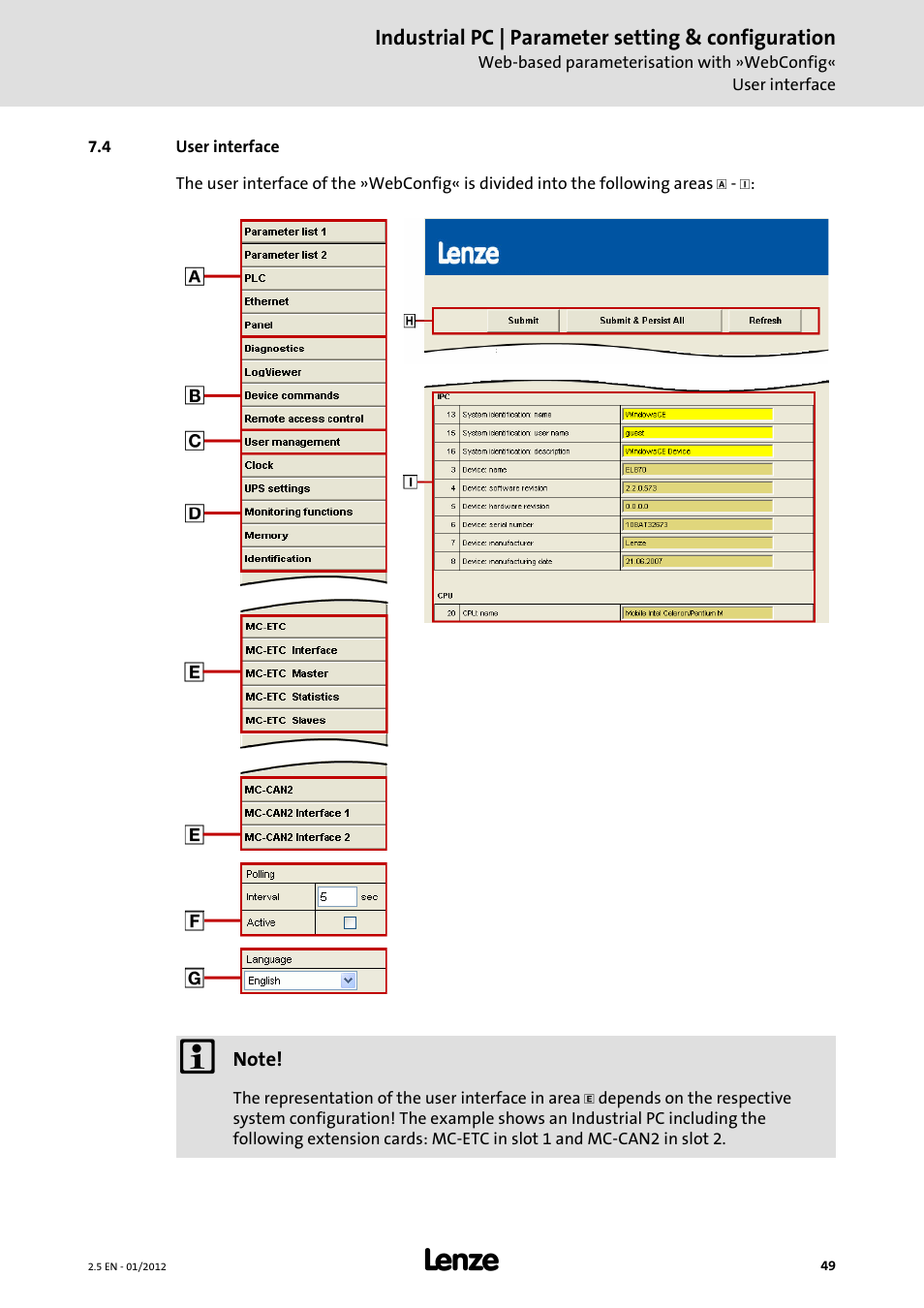 4 user interface, User interface | Lenze PC-based Automation Industrial PC User Manual | Page 49 / 226