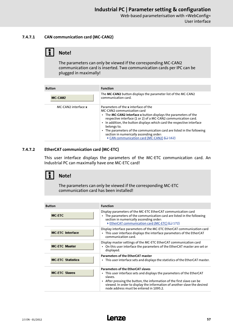 1 can communication card (mc-can2), 2 ethercat communication card (mc-etc), Can communication card (mc-can2) | Ethercat communication card (mc-etc), Industrial pc | parameter setting & configuration | Lenze PC-based Automation Industrial PC User Manual | Page 57 / 226