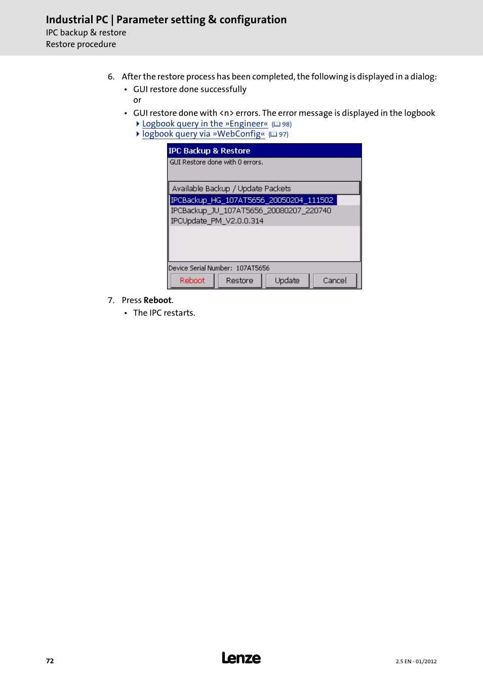 Industrial pc | parameter setting & configuration | Lenze PC-based Automation Industrial PC User Manual | Page 72 / 226