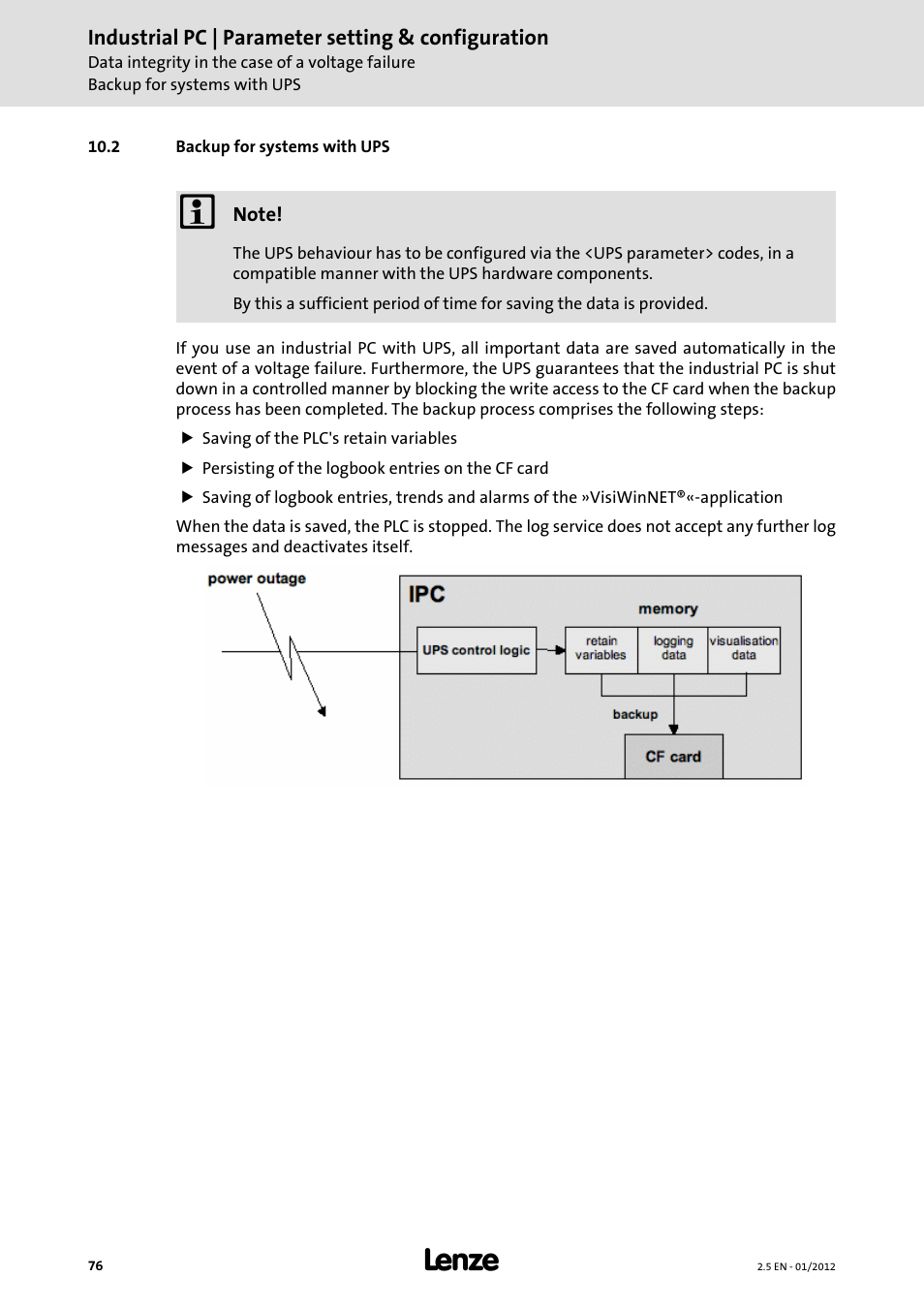 2 backup for systems with ups, Backup for systems with ups | Lenze PC-based Automation Industrial PC User Manual | Page 76 / 226