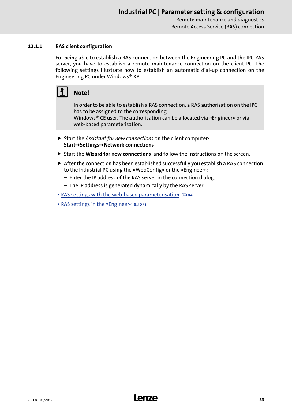 1 ras client configuration, Industrial pc | parameter setting & configuration | Lenze PC-based Automation Industrial PC User Manual | Page 83 / 226