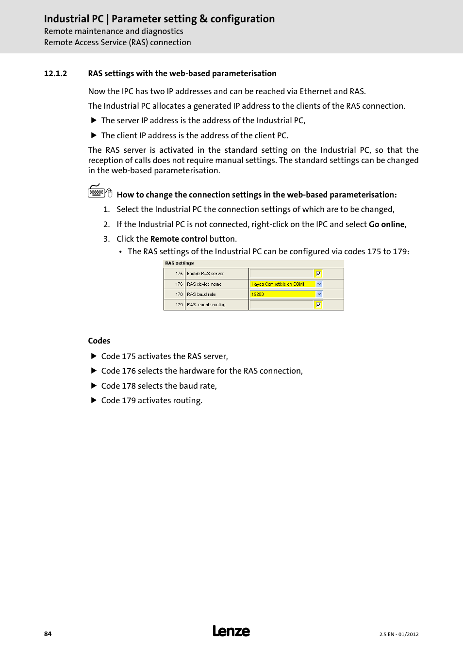 2 ras settings with the web-based parameterisation, Ras settings with the web-based parameterisation | Lenze PC-based Automation Industrial PC User Manual | Page 84 / 226