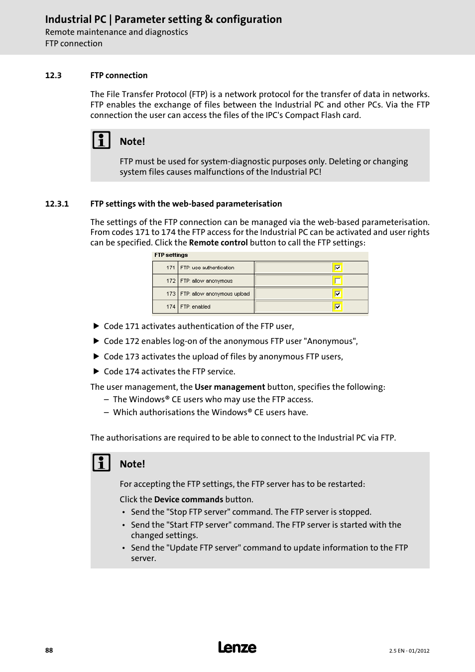 3 ftp connection, 1 ftp settings with the web-based parameterisation, Ftp connection | Lenze PC-based Automation Industrial PC User Manual | Page 88 / 226