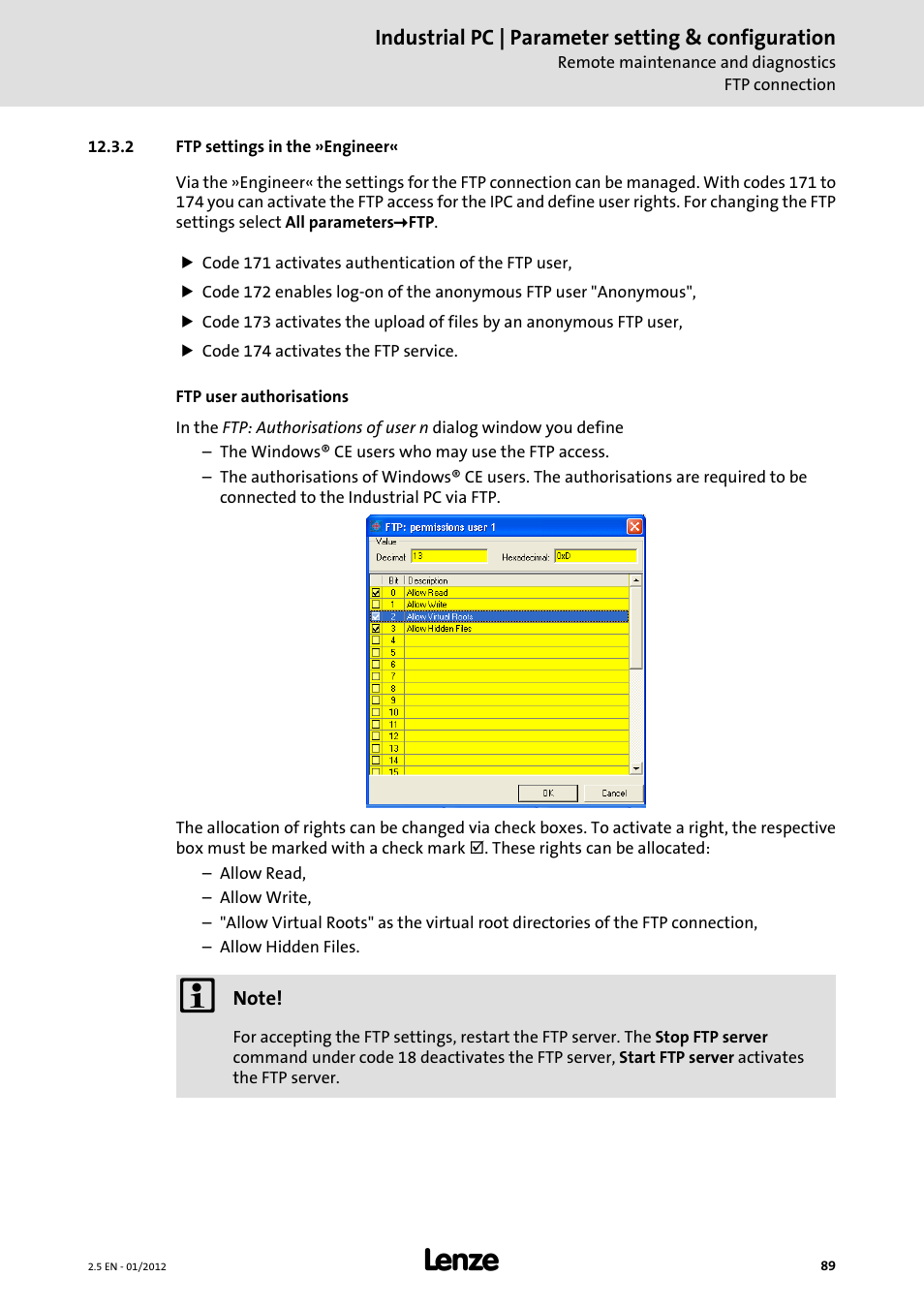 2 ftp settings in the »engineer | Lenze PC-based Automation Industrial PC User Manual | Page 89 / 226