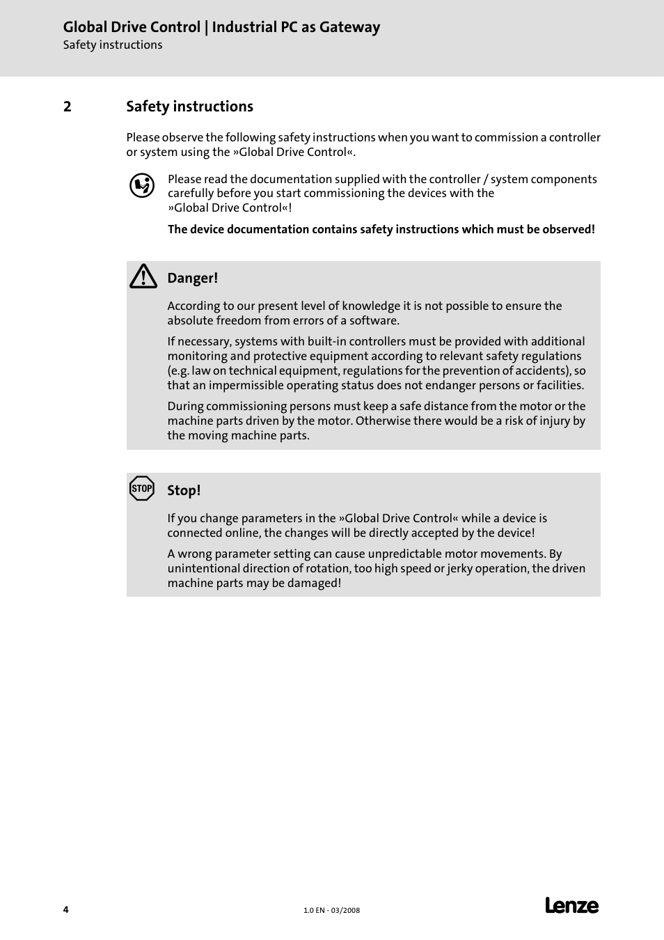 2 safety instructions, Safety instructions | Lenze Global Drive Control (GDC) User Manual | Page 4 / 12