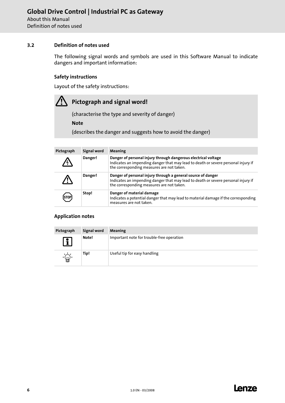 2 definition of notes used, Global drive control | industrial pc as gateway | Lenze Global Drive Control (GDC) User Manual | Page 6 / 12