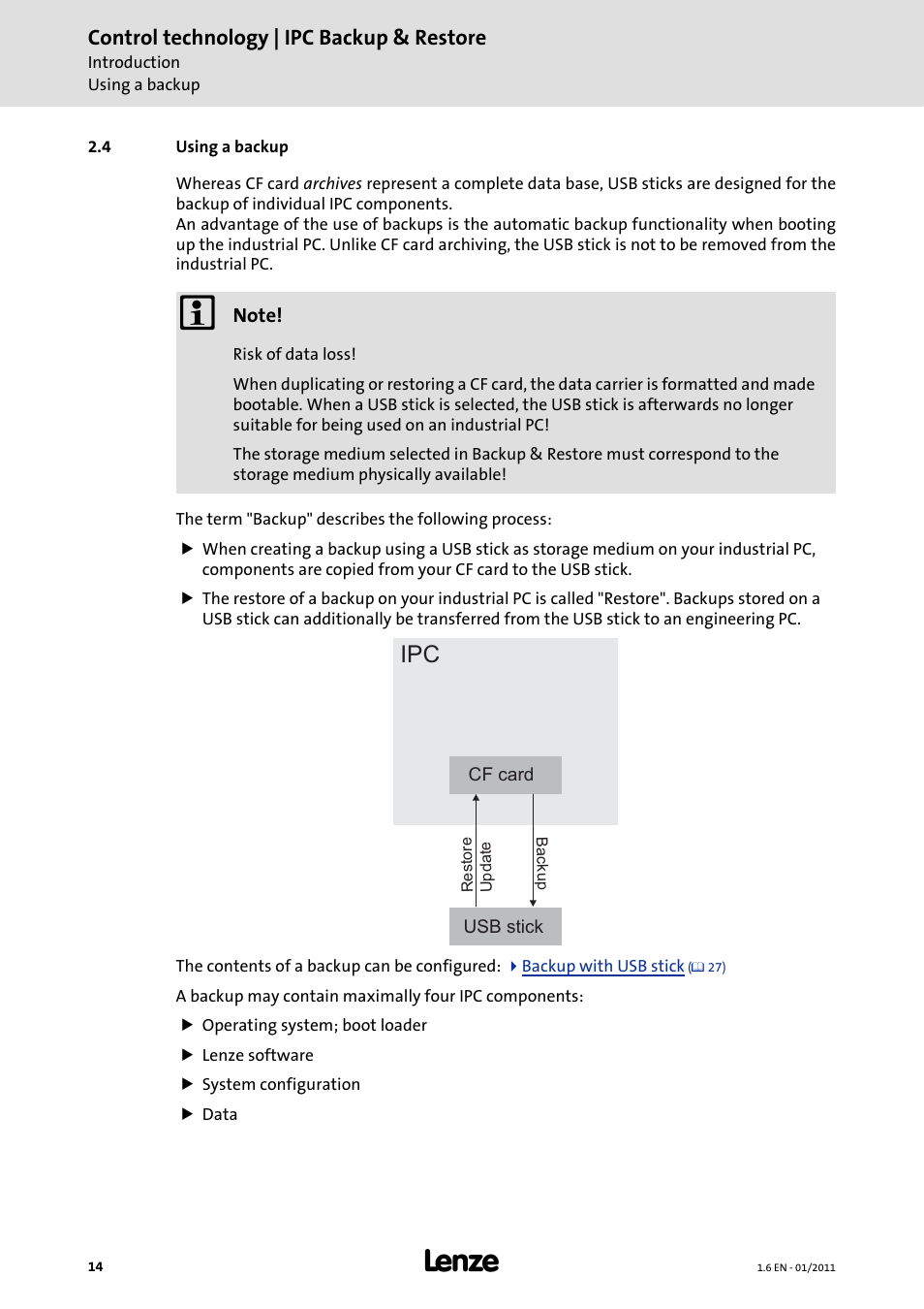 4 using a backup, Using a backup, Control technology | ipc backup & restore | Lenze Backup + Restore__Backup+Restore (PC-based) User Manual | Page 14 / 40