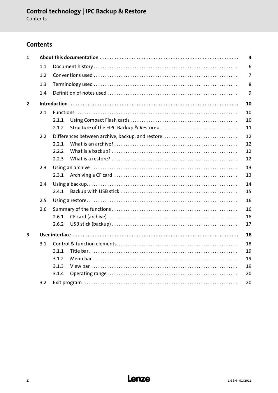 Lenze Backup + Restore__Backup+Restore (PC-based) User Manual | Page 2 / 40