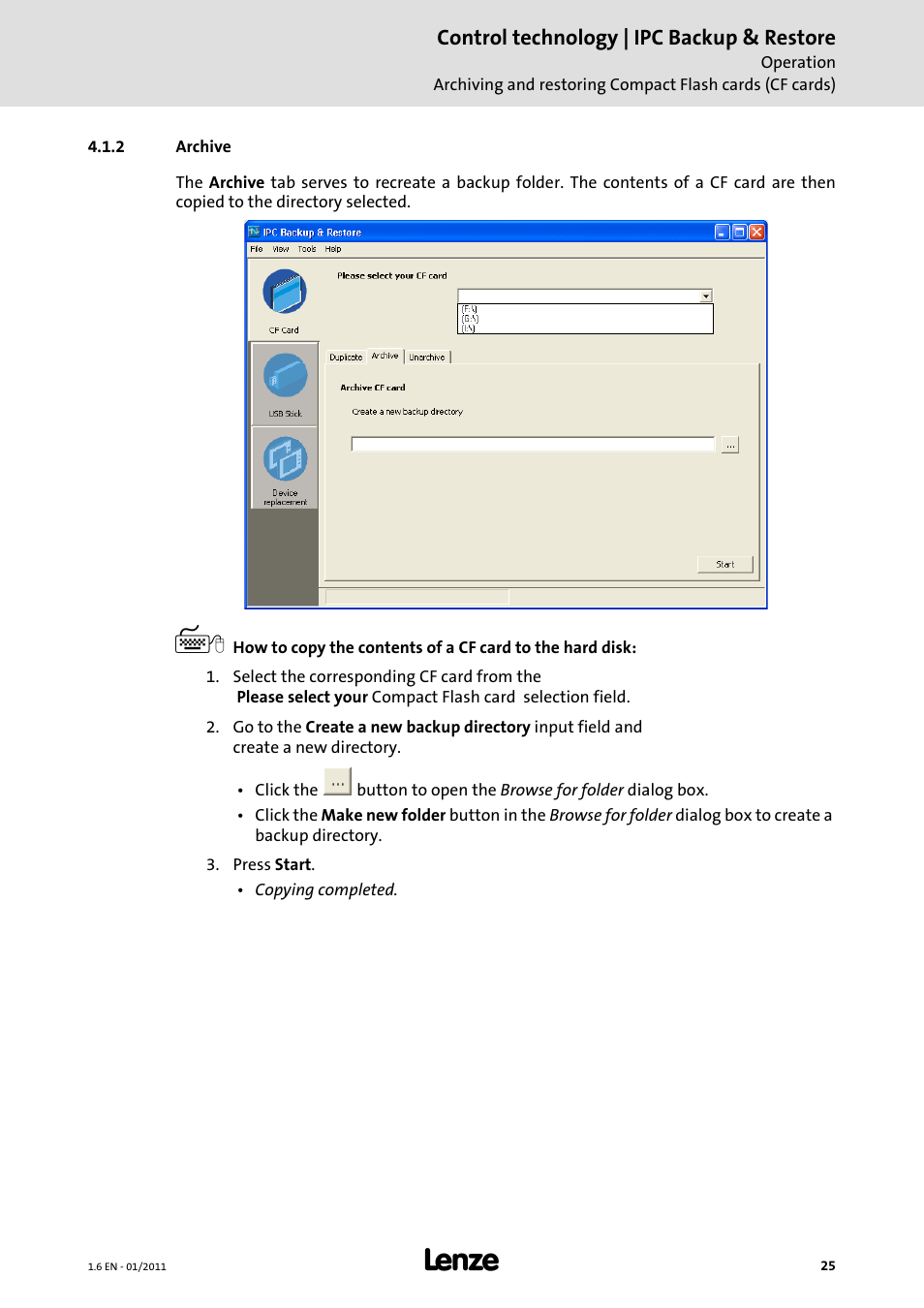 2 archive, Archive | Lenze Backup + Restore__Backup+Restore (PC-based) User Manual | Page 25 / 40