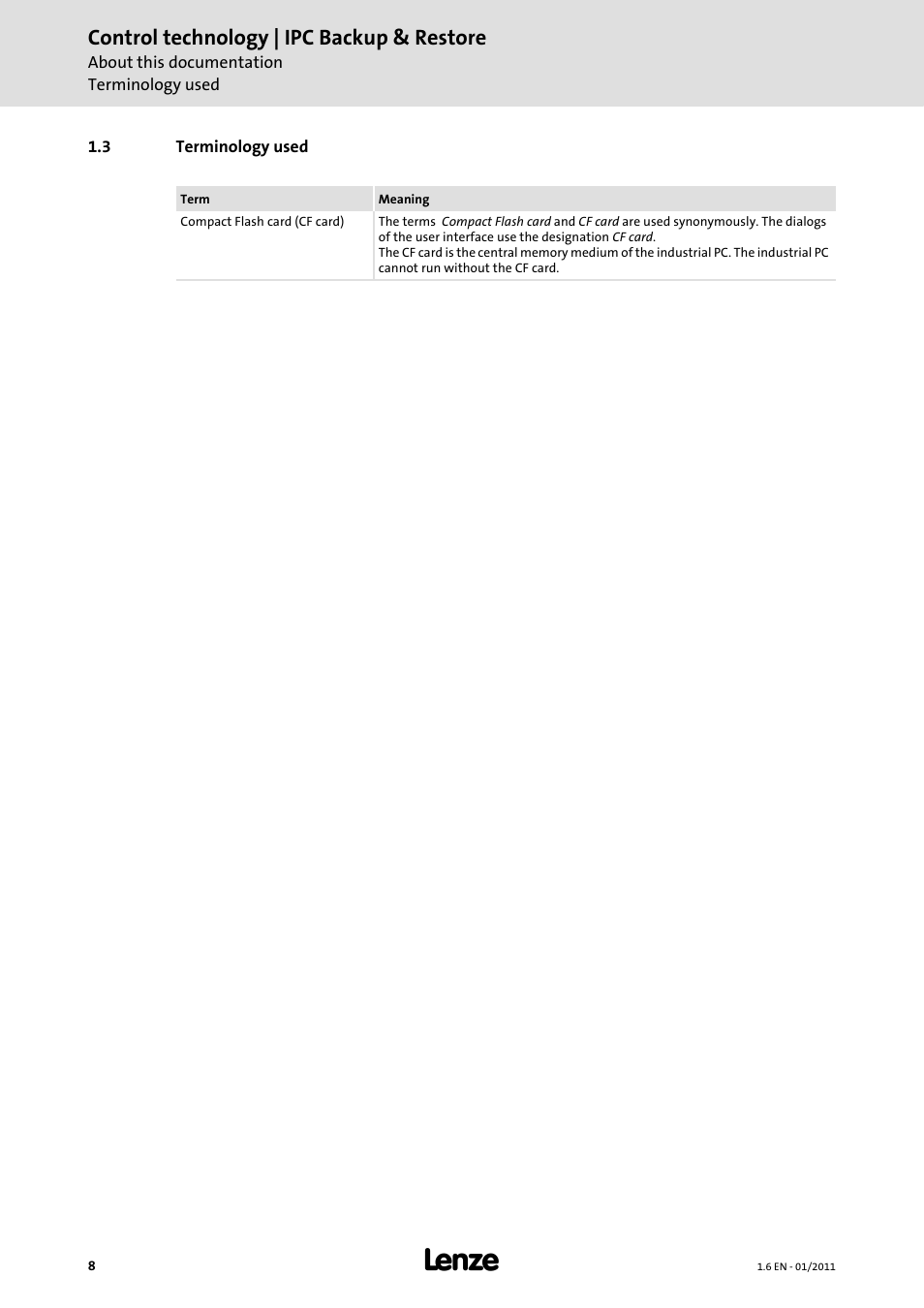 3 terminology used, Control technology | ipc backup & restore | Lenze Backup + Restore__Backup+Restore (PC-based) User Manual | Page 8 / 40