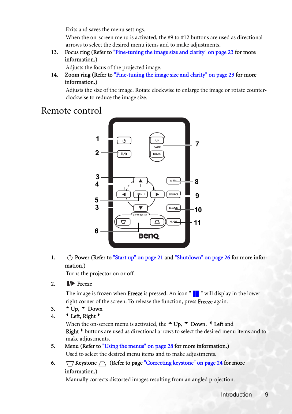 Remote control | BenQ MP620p User Manual | Page 15 / 55