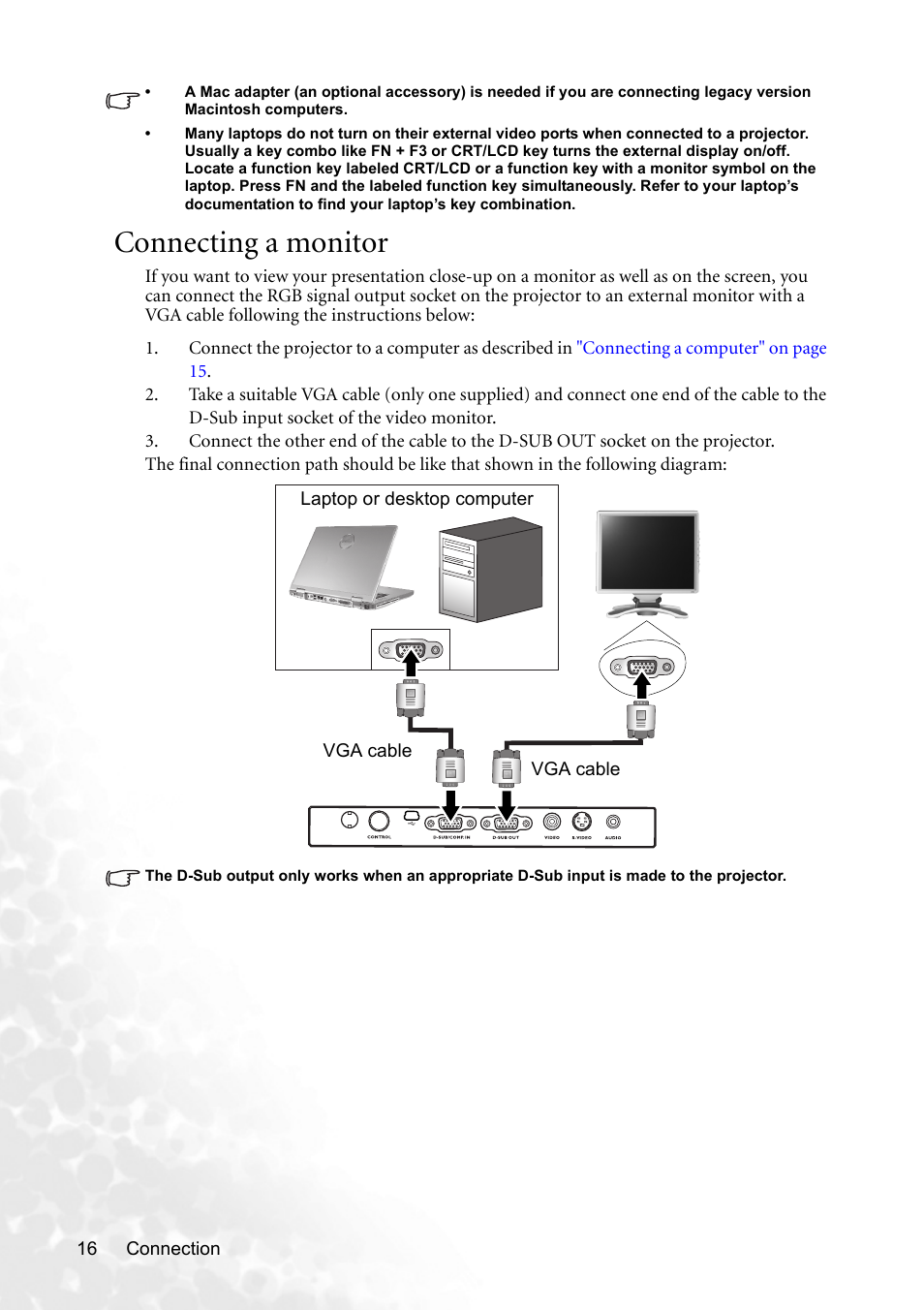 Connecting a monitor | BenQ MP620p User Manual | Page 22 / 55