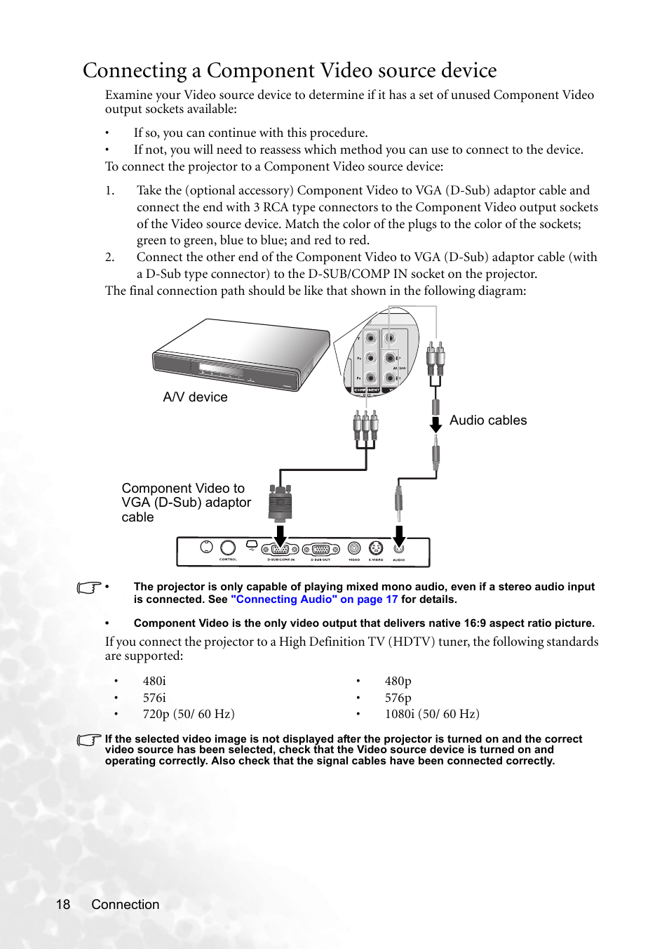 Connecting a component video source device | BenQ MP620p User Manual | Page 24 / 55
