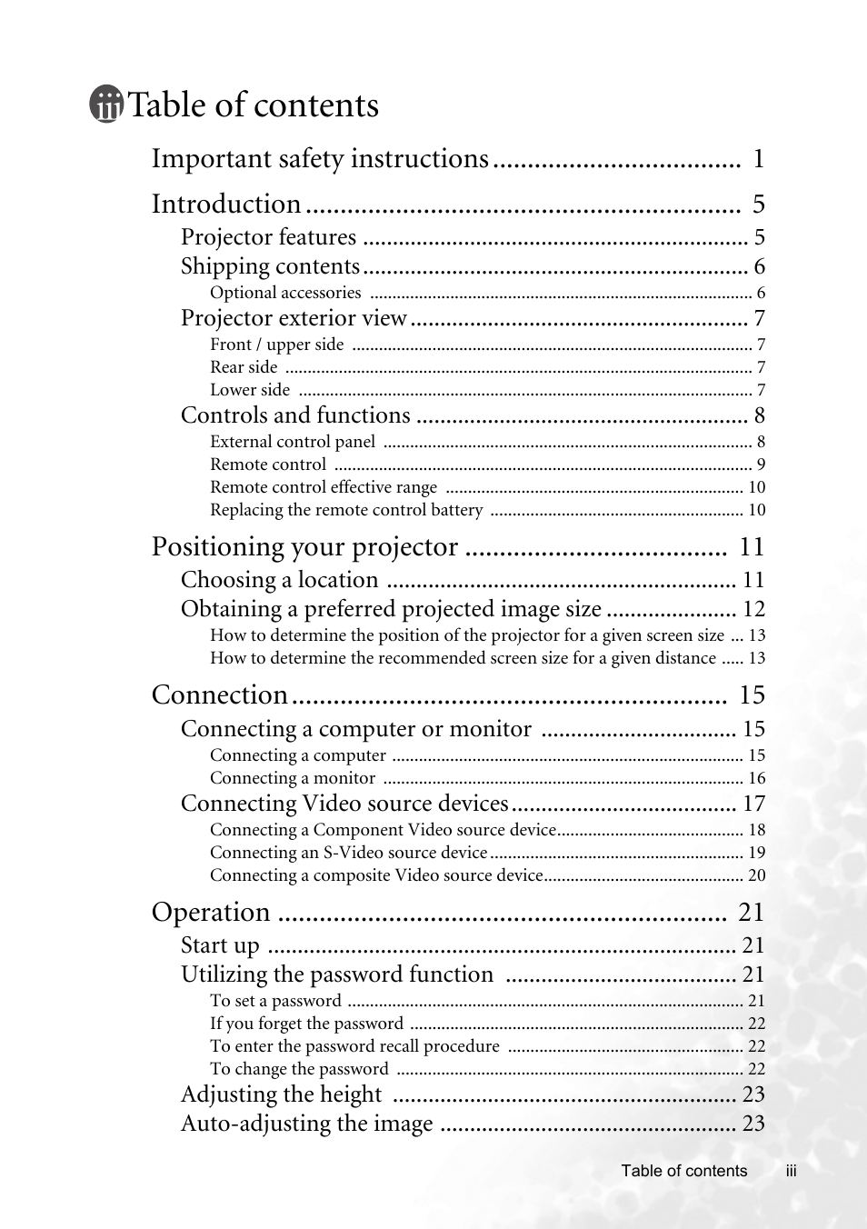 BenQ MP620p User Manual | Page 3 / 55