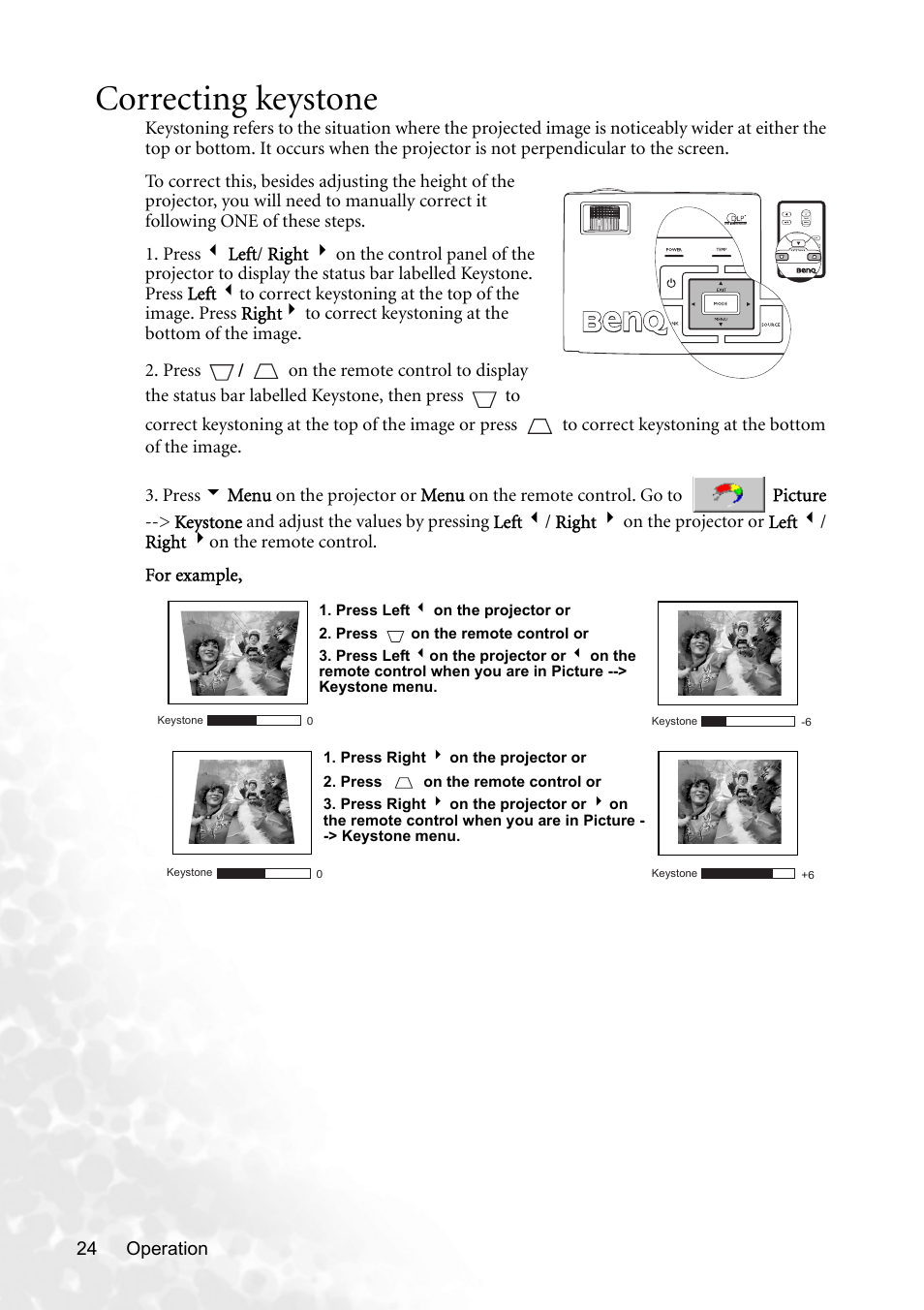 Correcting keystone | BenQ MP620p User Manual | Page 30 / 55