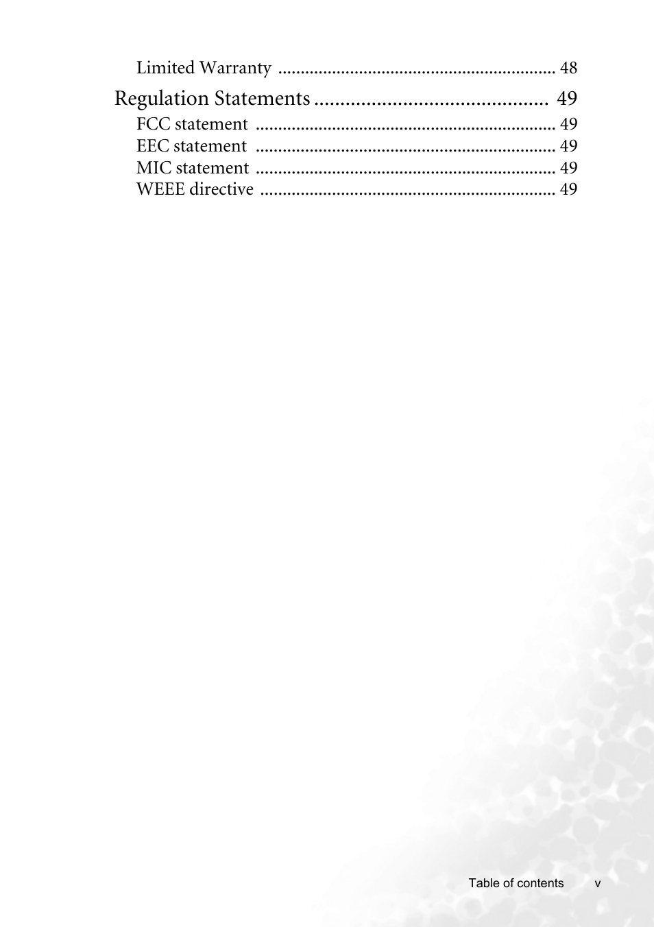 Regulation statements | BenQ MP620p User Manual | Page 5 / 55