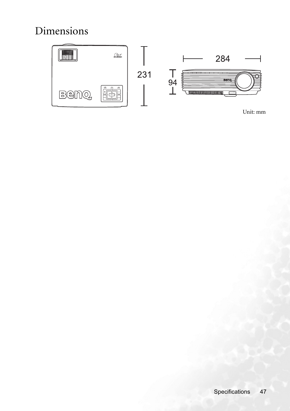 Dimensions | BenQ MP620p User Manual | Page 53 / 55