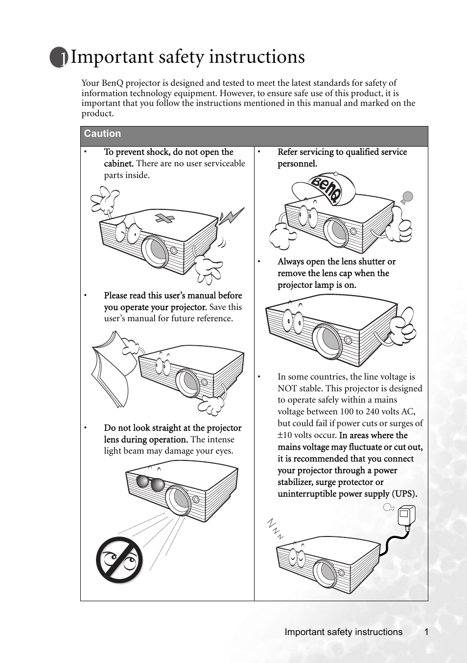 Important safety instructions | BenQ MP620p User Manual | Page 7 / 55