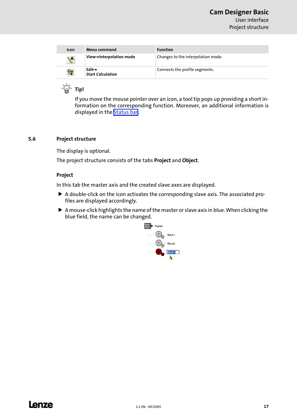 6 project structure, Project structure, Cam designer basic | Lenze Cam Designer Basic User Manual | Page 17 / 53